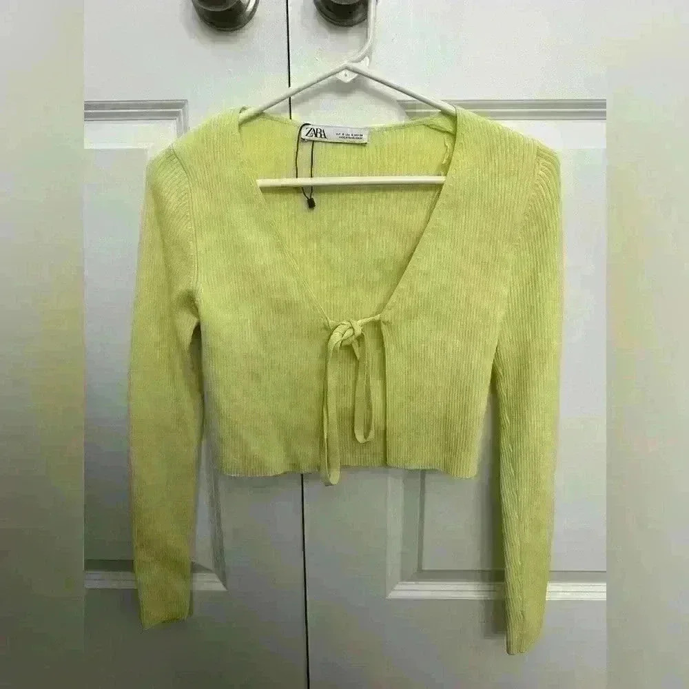 Zara Lime Green Wrap Tie Front Top Size S